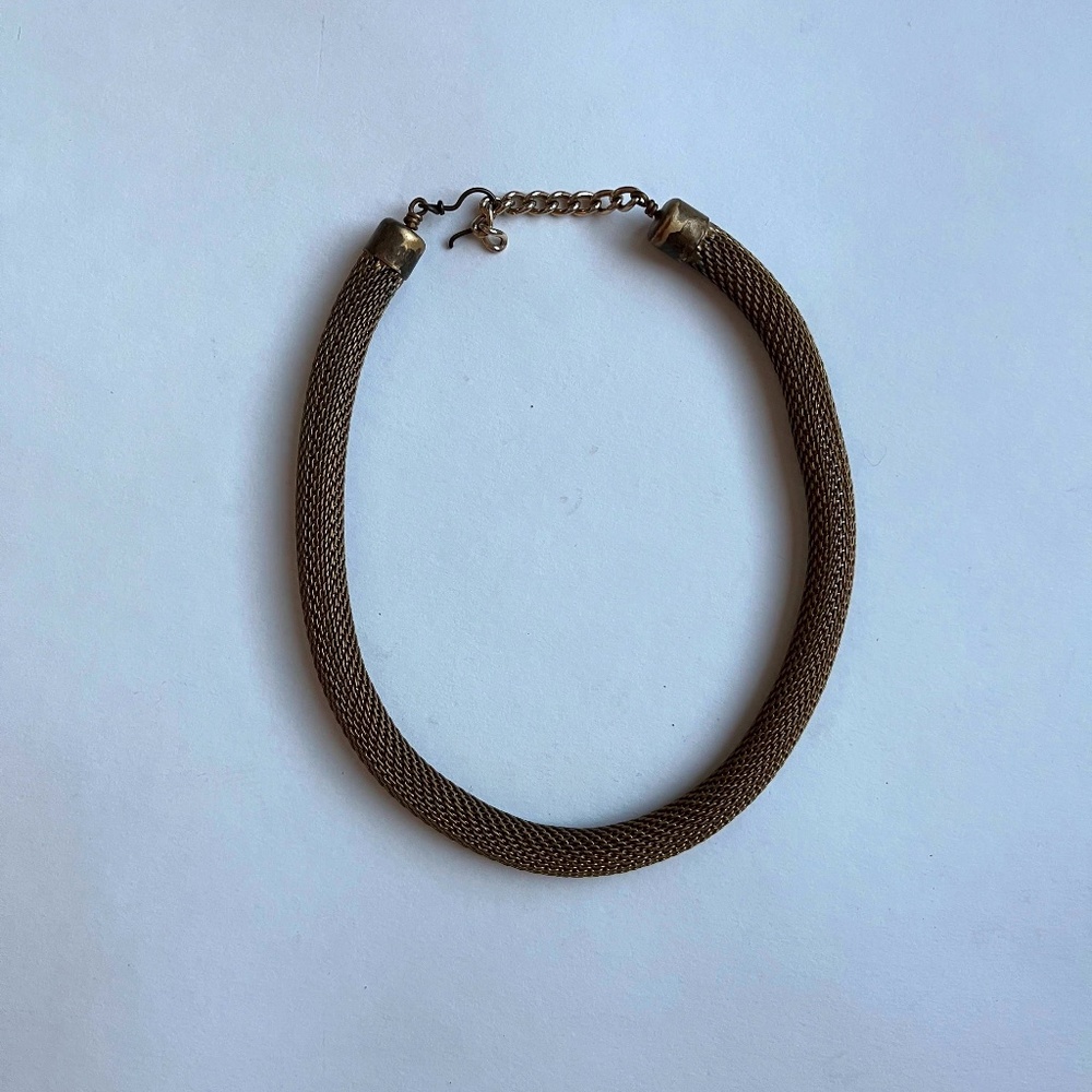 vintage cool thick rope collar necklace in brass